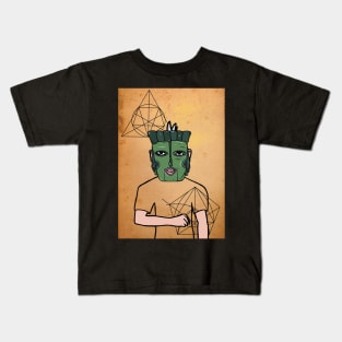 DaVinci-Inspired African Male Character with Dark Eyes and Light Accent Kids T-Shirt